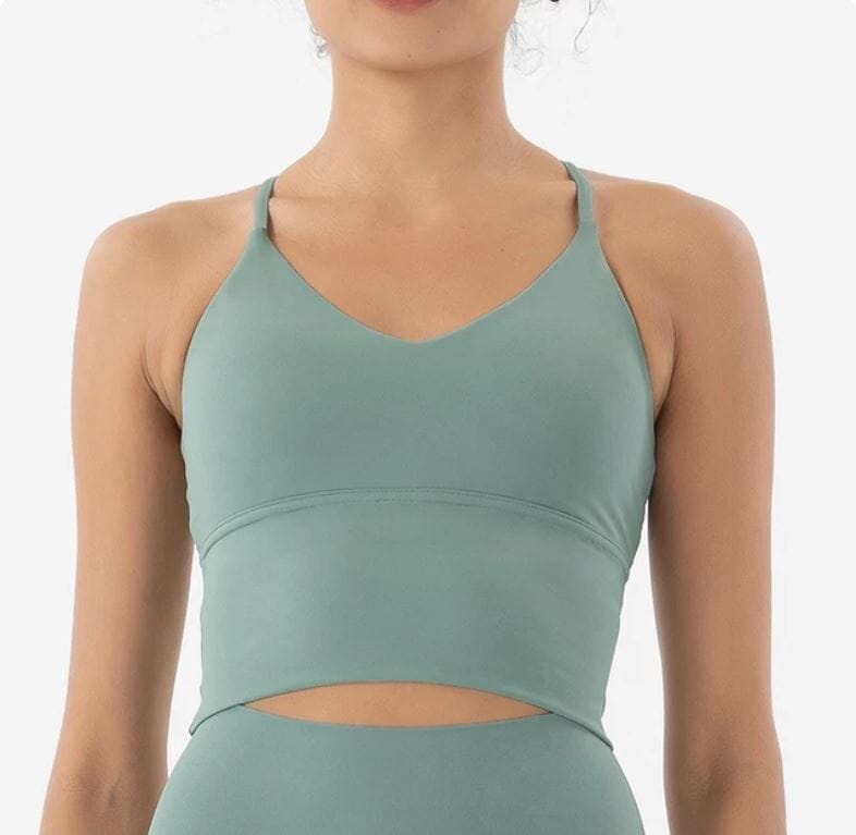 Women Removable Padded Yoga Spaghetti Thin Strap Workout Running Crop Activewear Top Activewear jehouze Tide Blue S