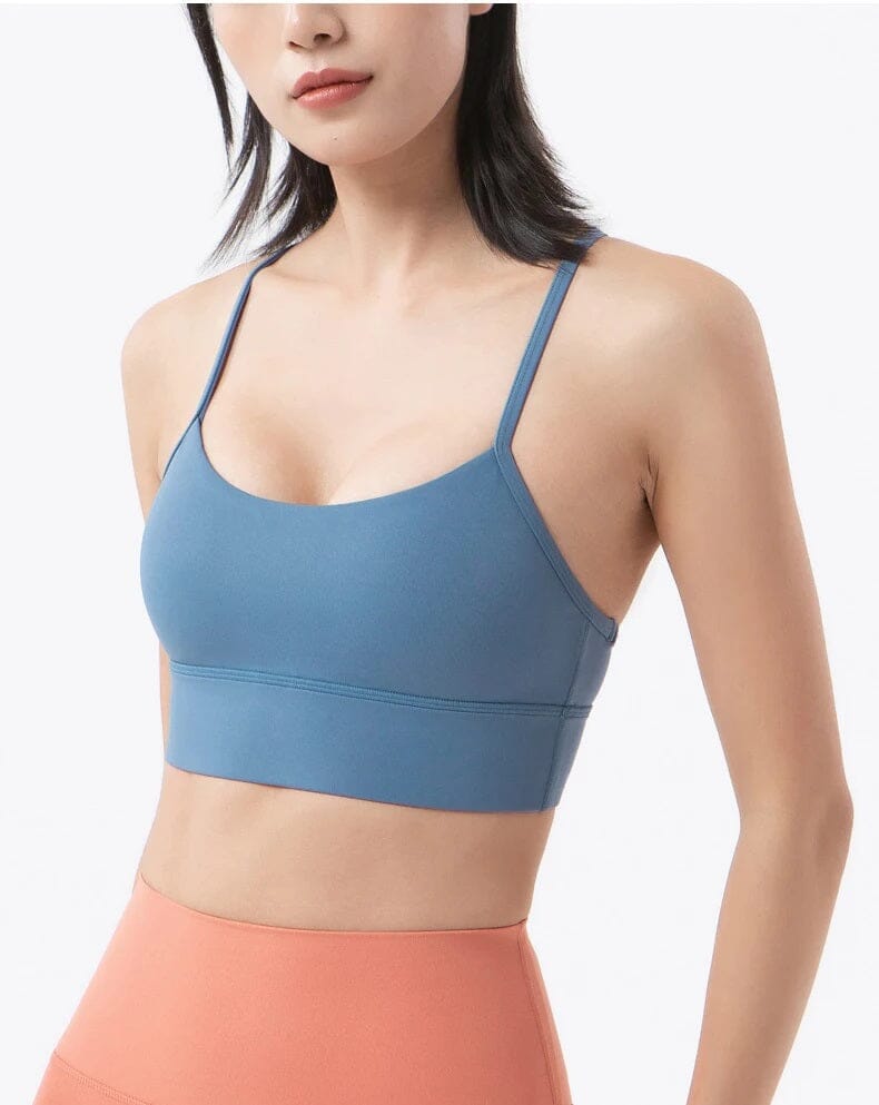 Women Removable Padded Yoga Y Back Spaghetti Thin Strap Workout Running Crop Activewear Top Activewear jehouze 