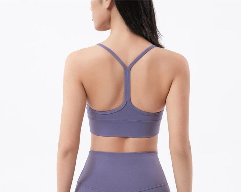 Women Removable Padded Yoga Y Back Spaghetti Thin Strap Workout Running Crop Activewear Top Activewear jehouze Amethyst S 