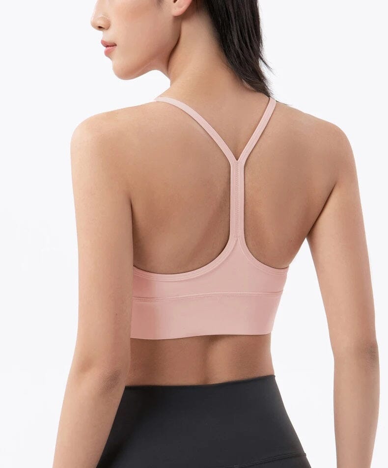 Women Removable Padded Yoga Y Back Spaghetti Thin Strap Workout Running Crop Activewear Top Activewear jehouze Ballet Pink S 