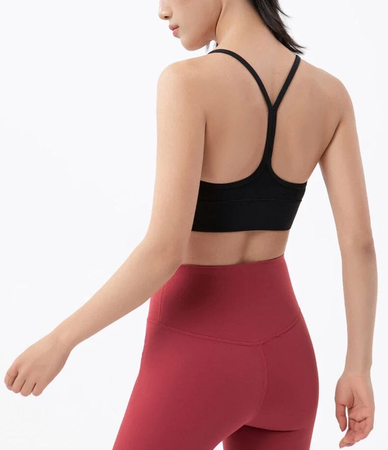 Women Removable Padded Yoga Y Back Spaghetti Thin Strap Workout Running Crop Activewear Top Activewear jehouze Black S 