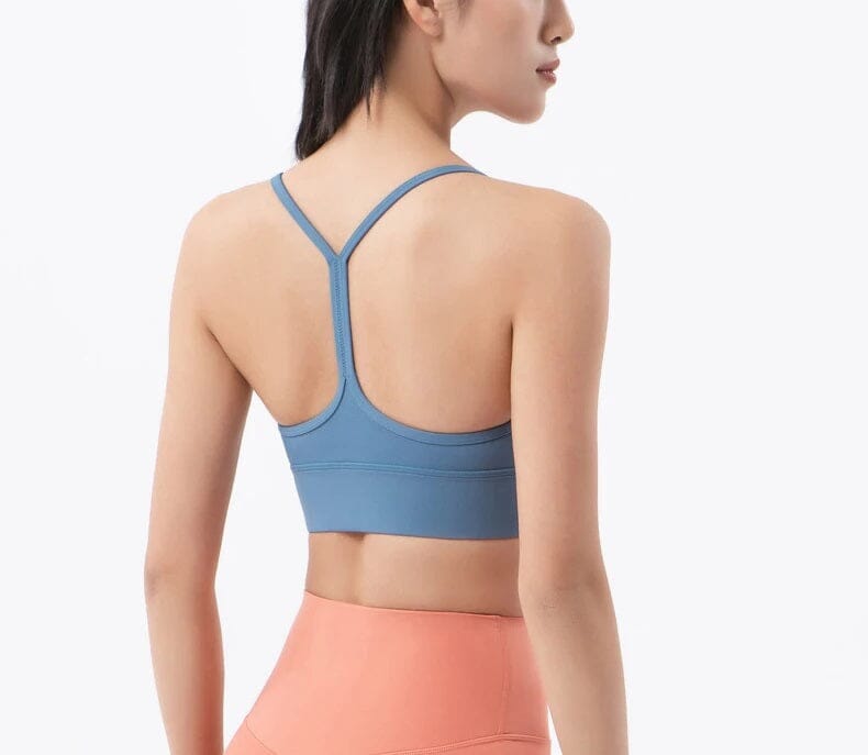 Women Removable Padded Yoga Y Back Spaghetti Thin Strap Workout Running Crop Activewear Top Activewear jehouze Butterfly Blue S 