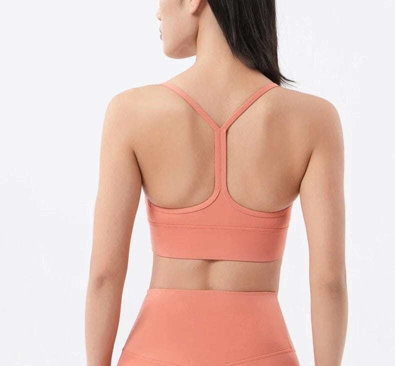 Women Removable Padded Yoga Y Back Spaghetti Thin Strap Workout Running Crop Activewear Top Activewear jehouze Coral Red S 