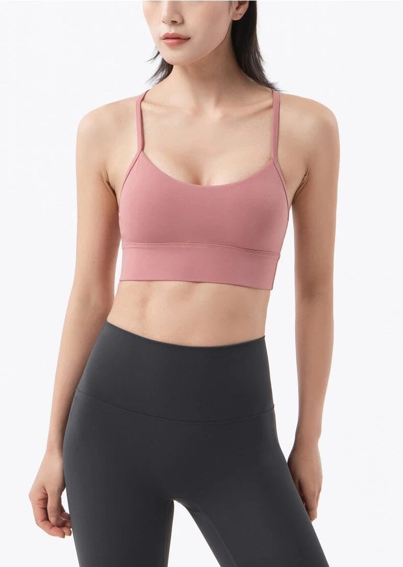Women Removable Padded Yoga Y Back Spaghetti Thin Strap Workout Running Crop Activewear Top Activewear jehouze Dark Pink S 