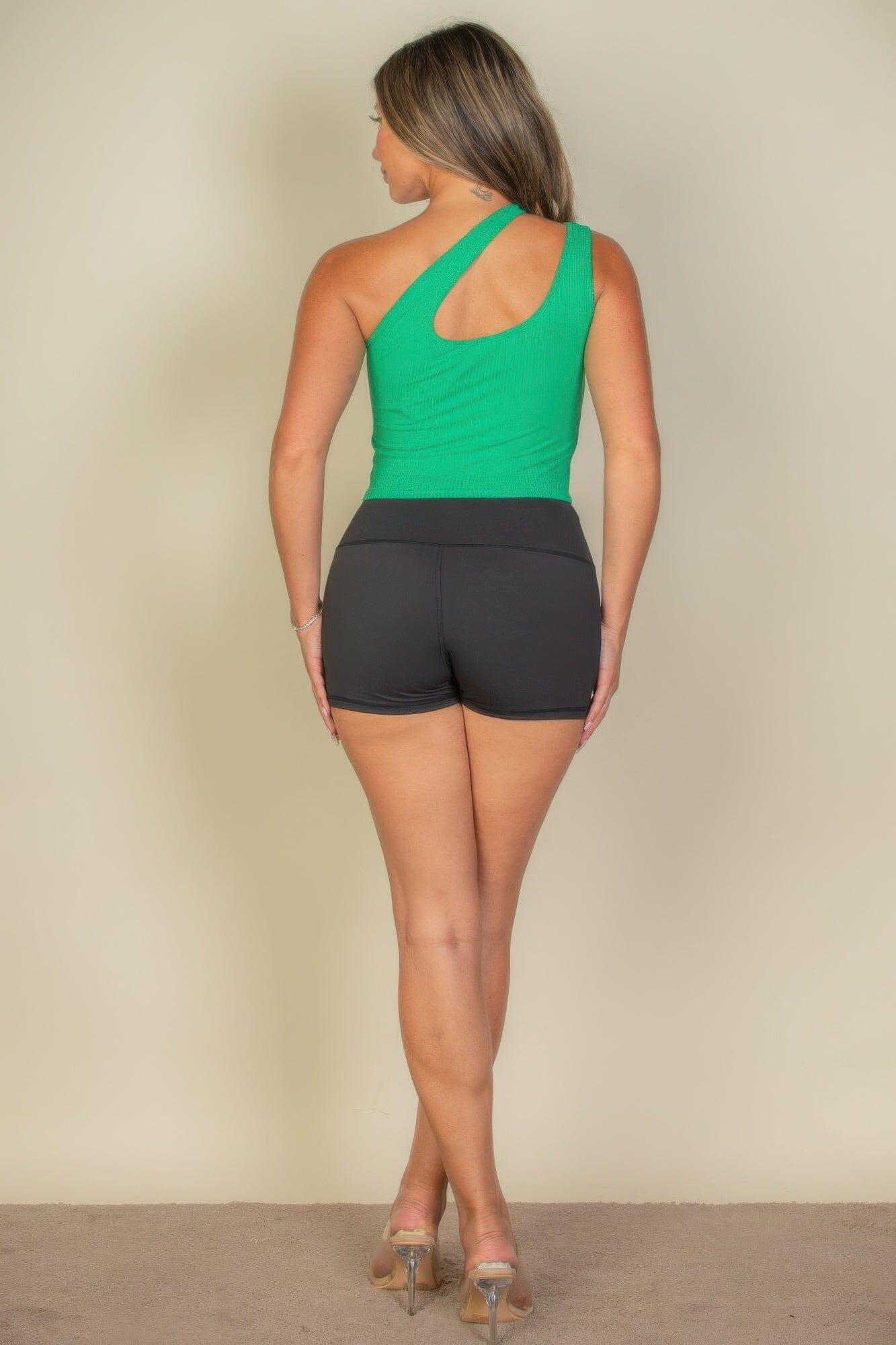 Women Ribbed One Shoulder Cross Strap Crop Top Shirts & Tops jehouze