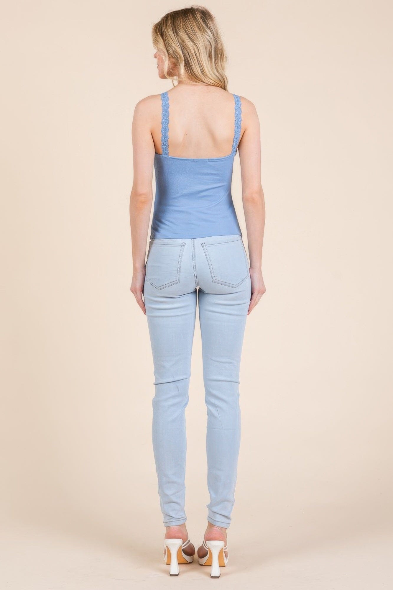 Women Ribbed V-neck Lace Trim With Strap Tank Top Shirts & Tops jehouze