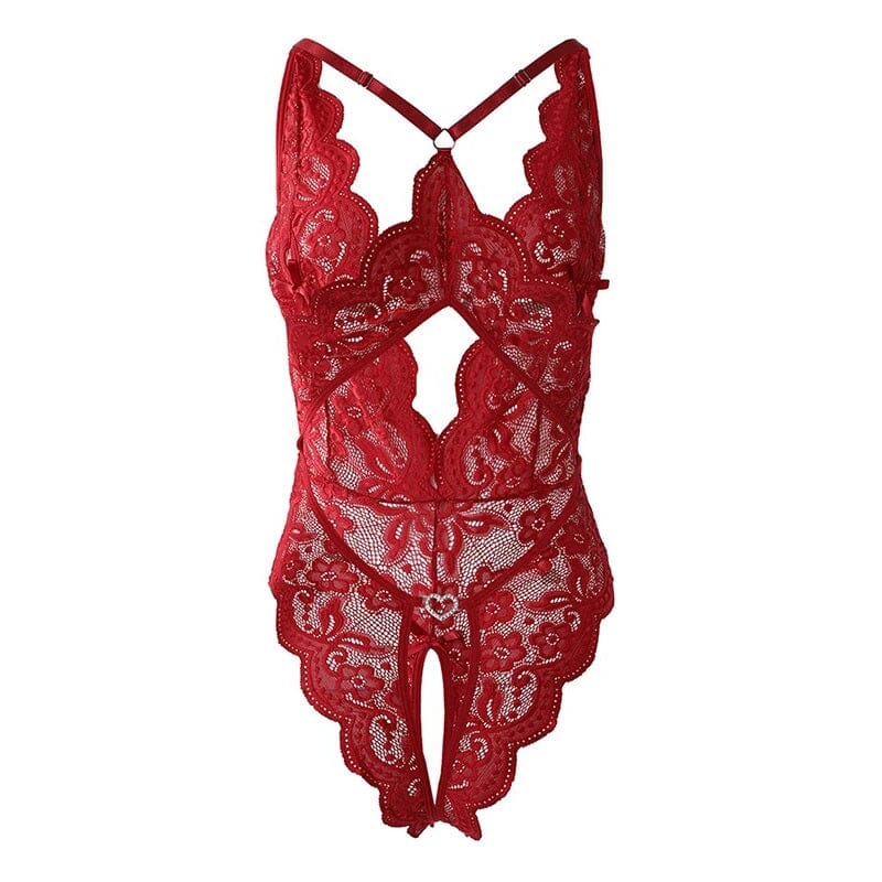 Women Sexy One Piece Deep V Teddy Floral Lace Bodysuit Babydoll Lingerie Lingerie jehouze