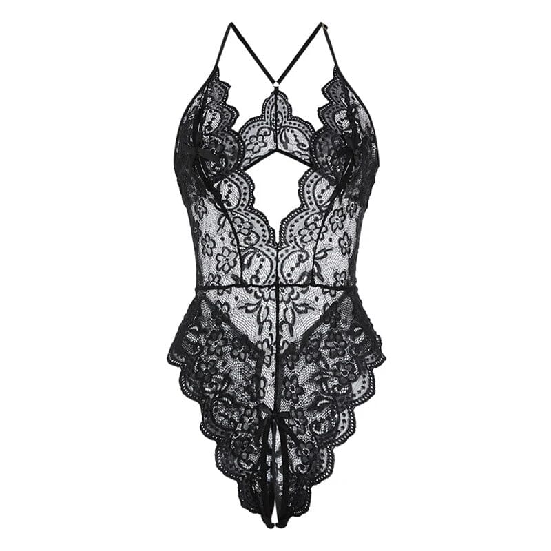 Women Sexy One Piece Deep V Teddy Floral Lace Bodysuit Babydoll Lingerie Lingerie jehouze