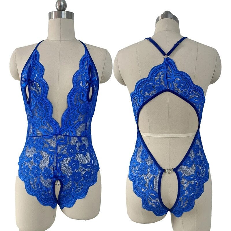 Women Sexy One Piece Deep V Teddy Floral Lace Bodysuit Babydoll Lingerie Lingerie jehouze