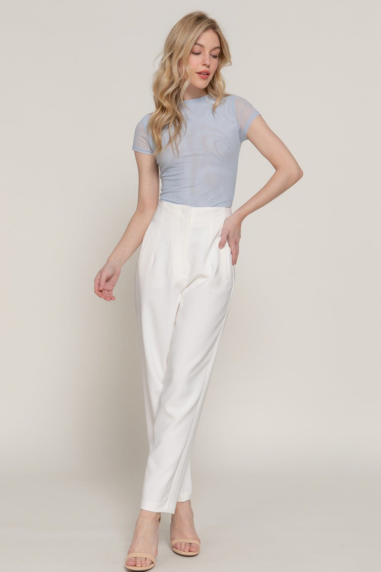 Women Short Cap Sleeve High Neck 2 Ply Mesh Top Shirts & Tops jehouze