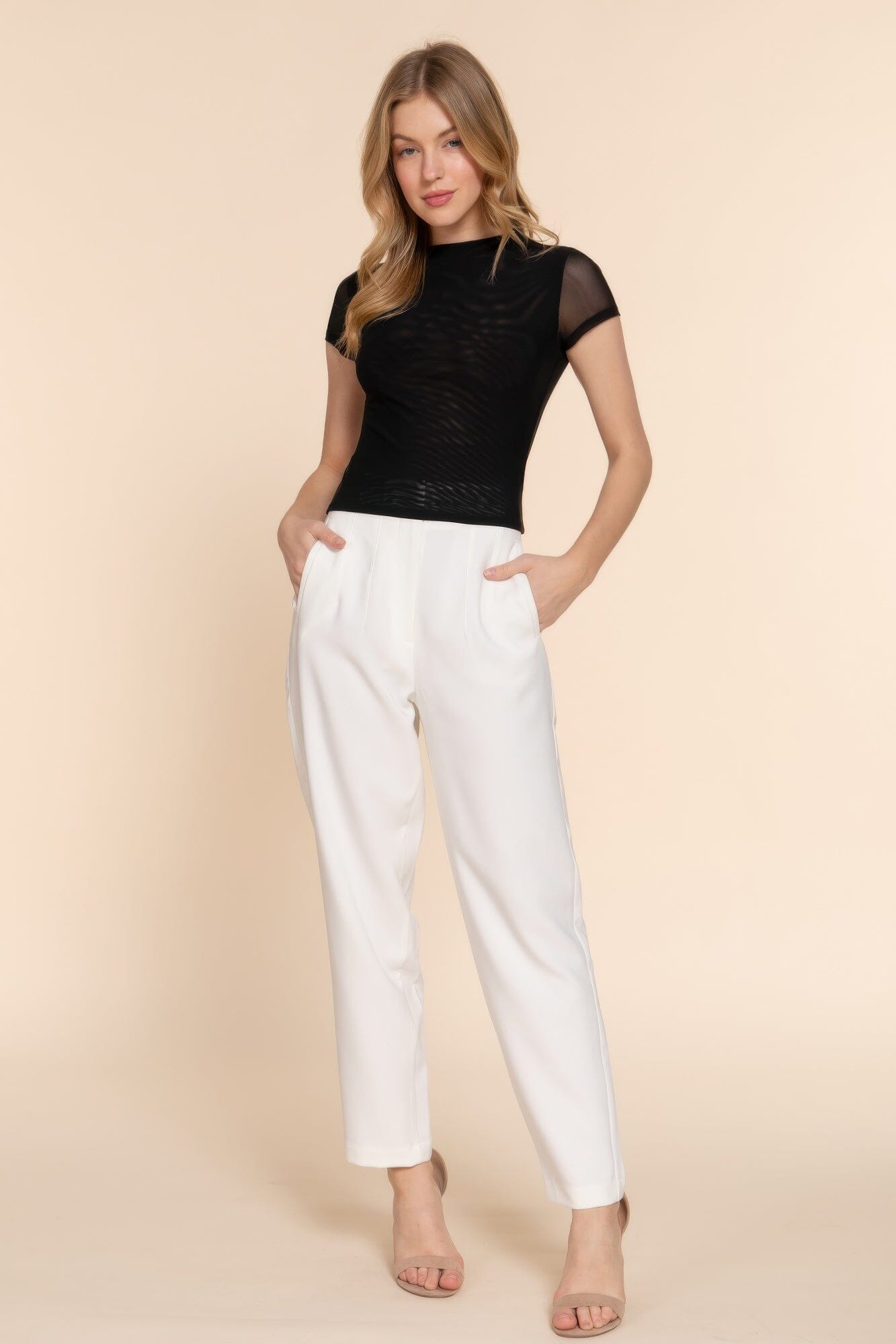 Women Short Cap Sleeve High Neck 2 Ply Mesh Top Shirts & Tops jehouze