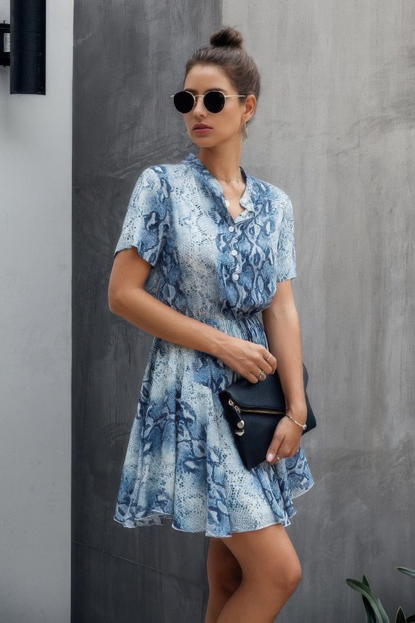 Women Short Sleeve Animal Drawstring Waist Shirt Dress Dresses jehouze