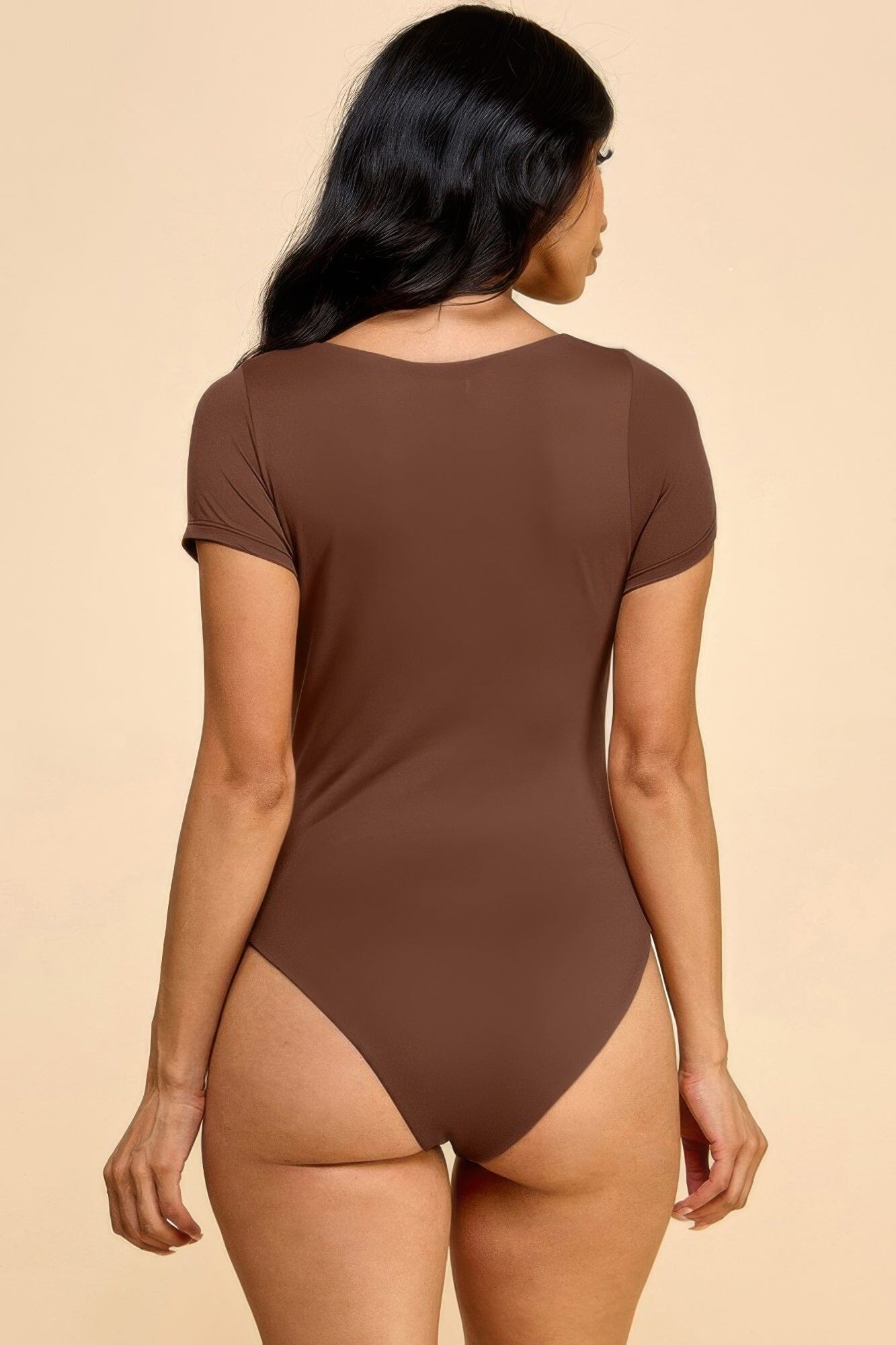 Women Short Sleeve Scoop Neck Double Layered Bodysuit Shirts & Tops jehouze