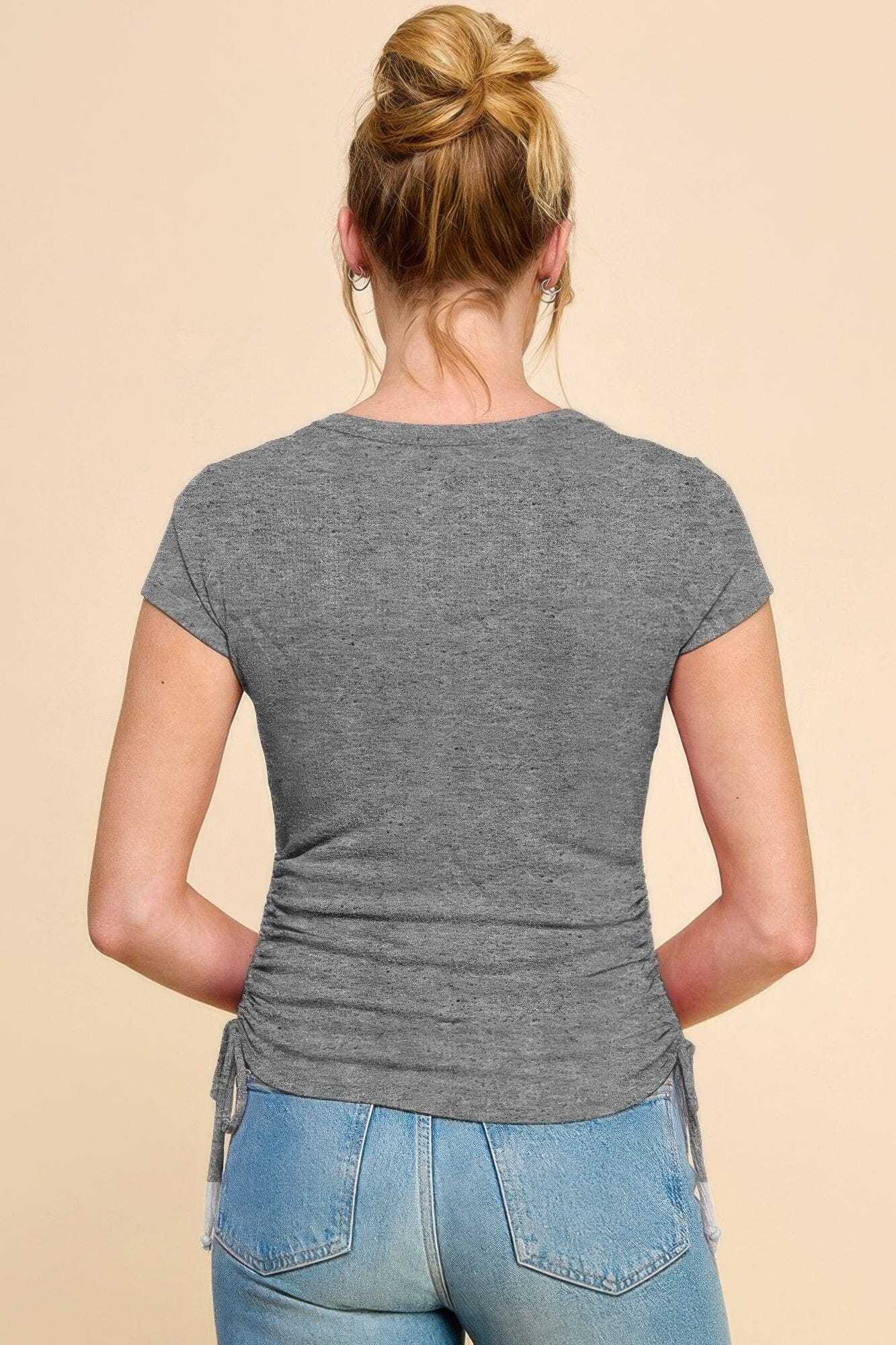 Women Short Sleeve Side Ruched Detail Top Shirts & Tops jehouze