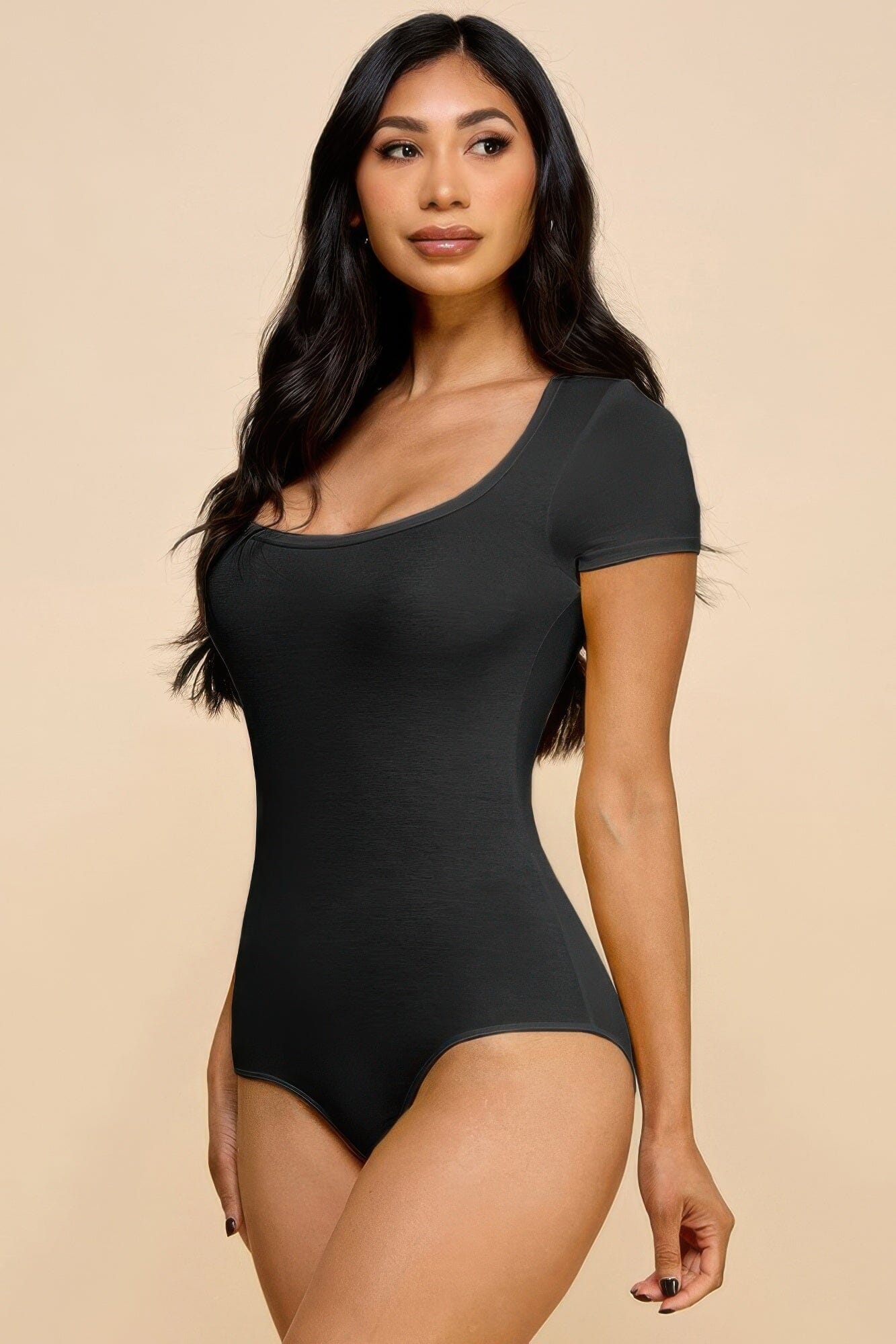 Women Short Sleeve V-neck Basic Bodysuit Shirts & Tops jehouze