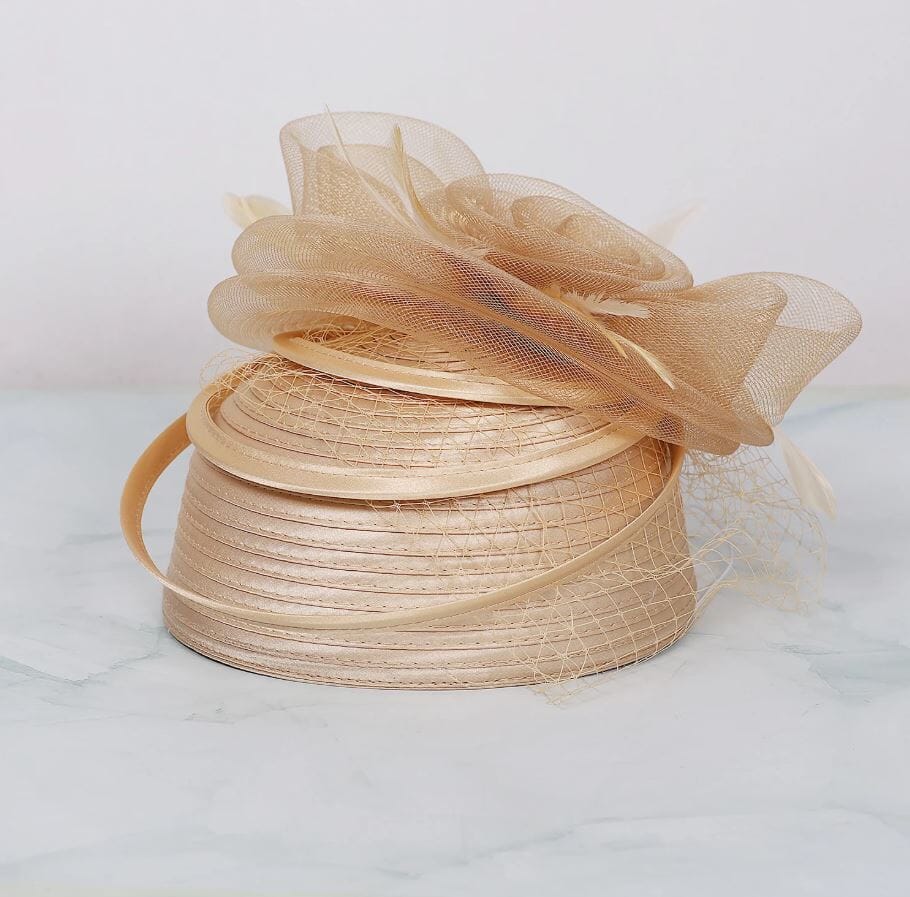 Women Sinamay Fascinator Hat Floral Feather Pillbox Derby Wedding Tea Party Hat Hat jehouze Champagne