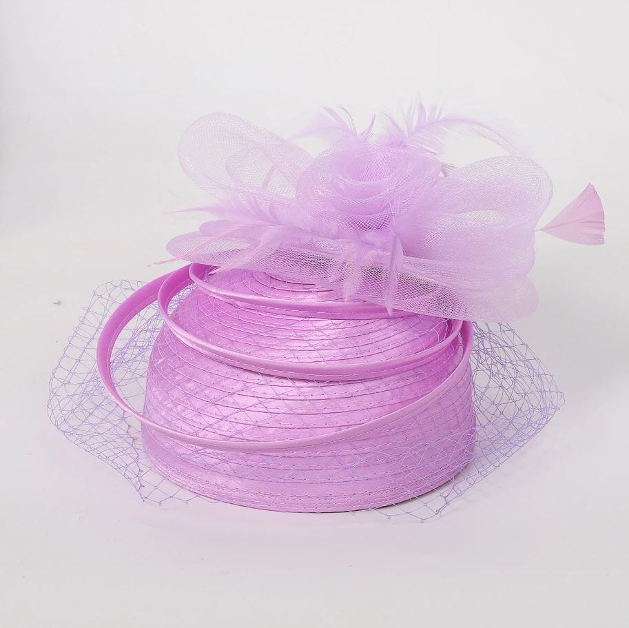 Women Sinamay Fascinator Hat Floral Feather Pillbox Derby Wedding Tea Party Hat Hat jehouze Purple