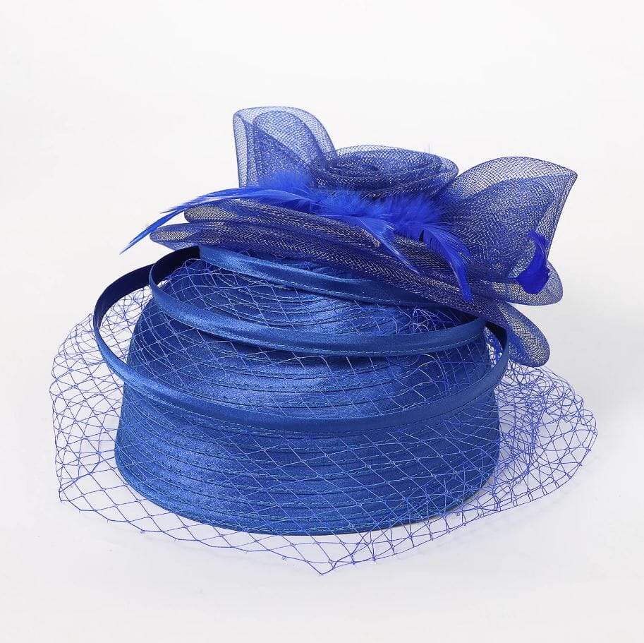 Women Sinamay Fascinator Hat Floral Feather Pillbox Derby Wedding Tea Party Hat Hat jehouze Royal Blue