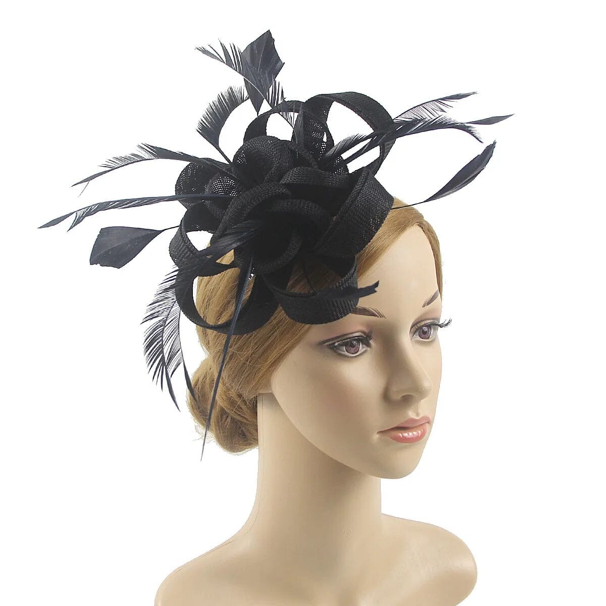 Women Sinamay Flower Feather Tea Party Cocktail Hair Clip Headband Fascinator Hat Fascinators jehouze WEN4-29 black