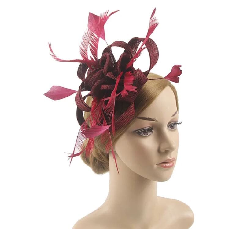 Women Sinamay Flower Feather Tea Party Cocktail Hair Clip Headband Fascinator Hat Fascinators jehouze WEN4-29 Burgundy