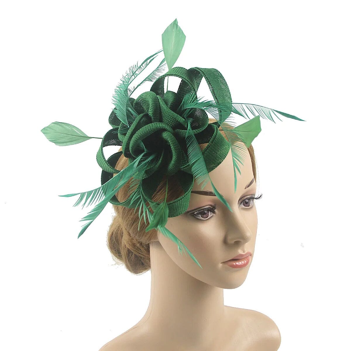 Women Sinamay Flower Feather Tea Party Cocktail Hair Clip Headband Fascinator Hat Fascinators jehouze WEN4-29 green