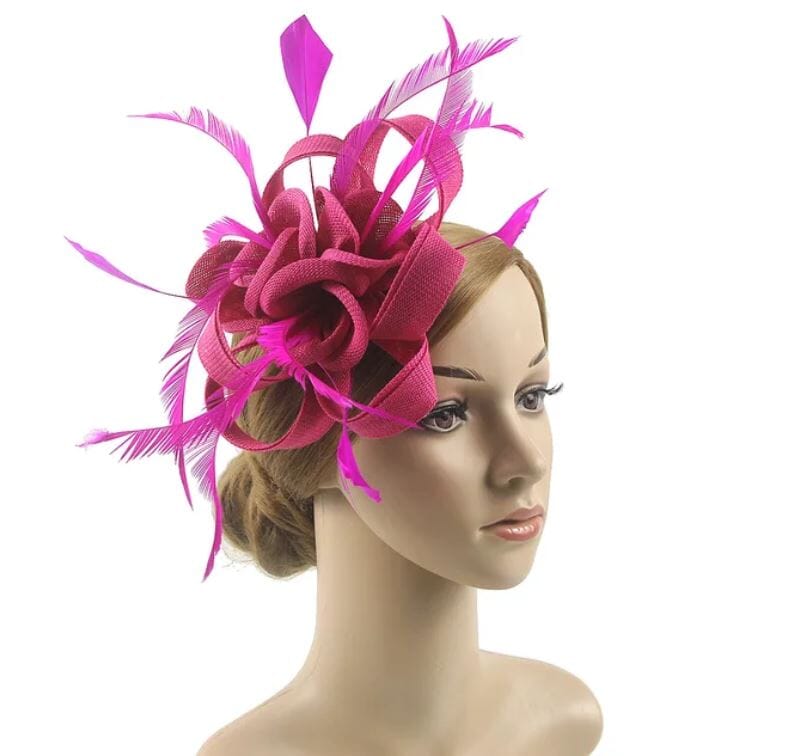 Women Sinamay Flower Feather Tea Party Cocktail Hair Clip Headband Fascinator Hat Fascinators jehouze WEN4-29 hot pink