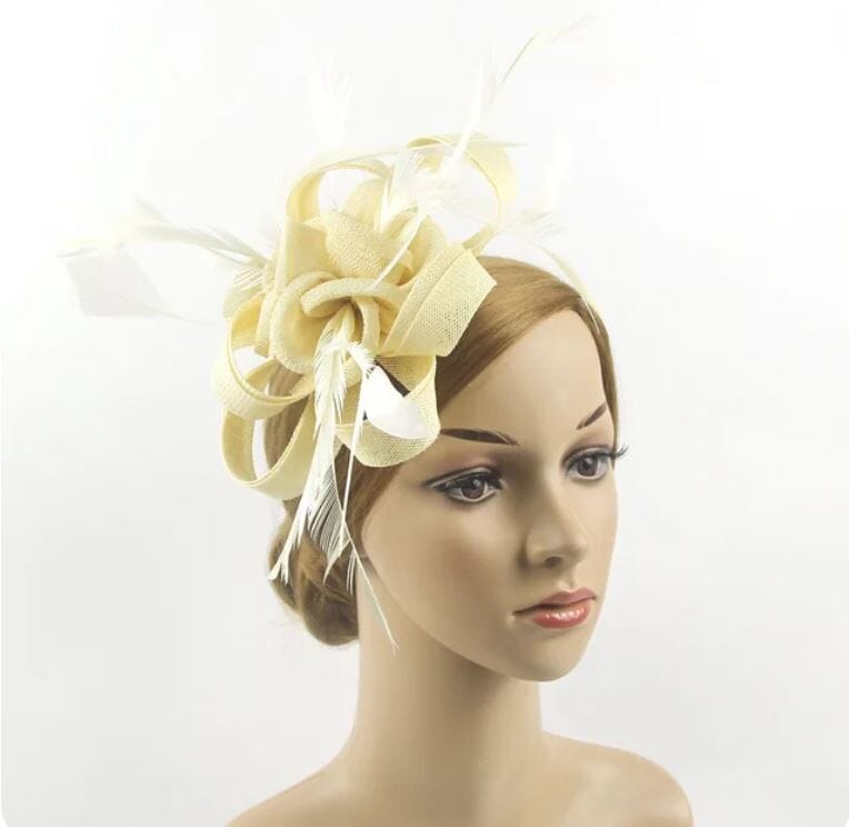 Women Sinamay Flower Feather Tea Party Cocktail Hair Clip Headband Fascinator Hat Fascinators jehouze WEN4-29 Ivory