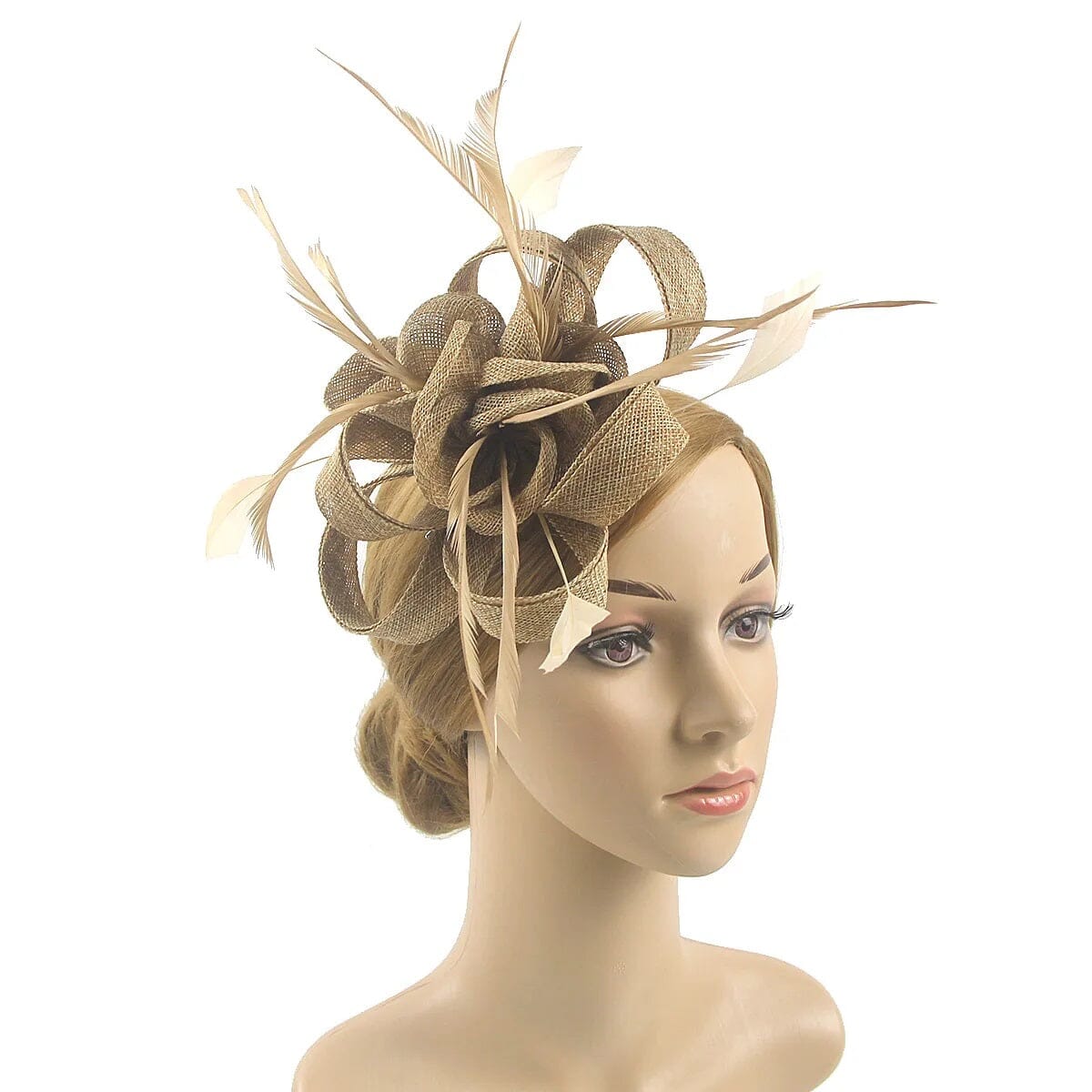 Women Sinamay Flower Feather Tea Party Cocktail Hair Clip Headband Fascinator Hat Fascinators jehouze WEN4-29 Khaki