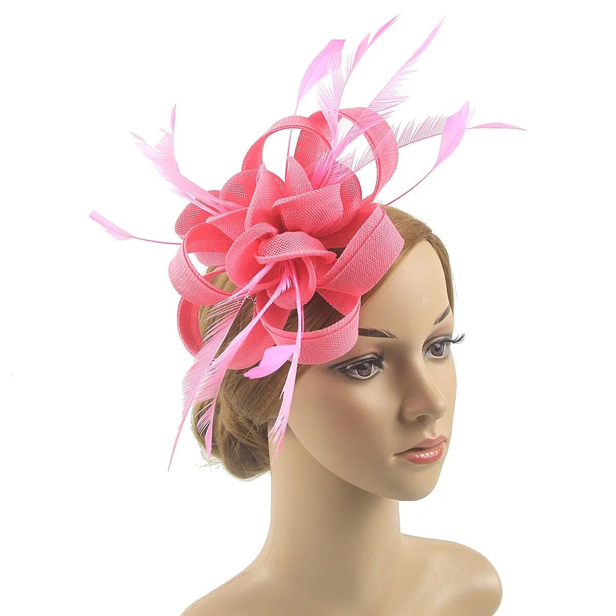 Women Sinamay Flower Feather Tea Party Cocktail Hair Clip Headband Fascinator Hat Fascinators jehouze WEN4-29 pink