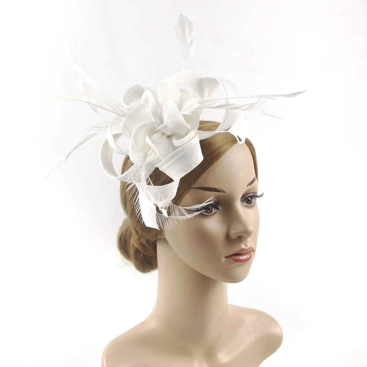 Women Sinamay Flower Feather Tea Party Cocktail Hair Clip Headband Fascinator Hat Fascinators jehouze WEN4-29 white
