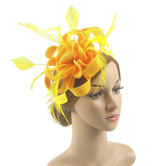 Women Sinamay Flower Feather Tea Party Cocktail Hair Clip Headband Fascinator Hat Fascinators jehouze WEN4-29 yellow 