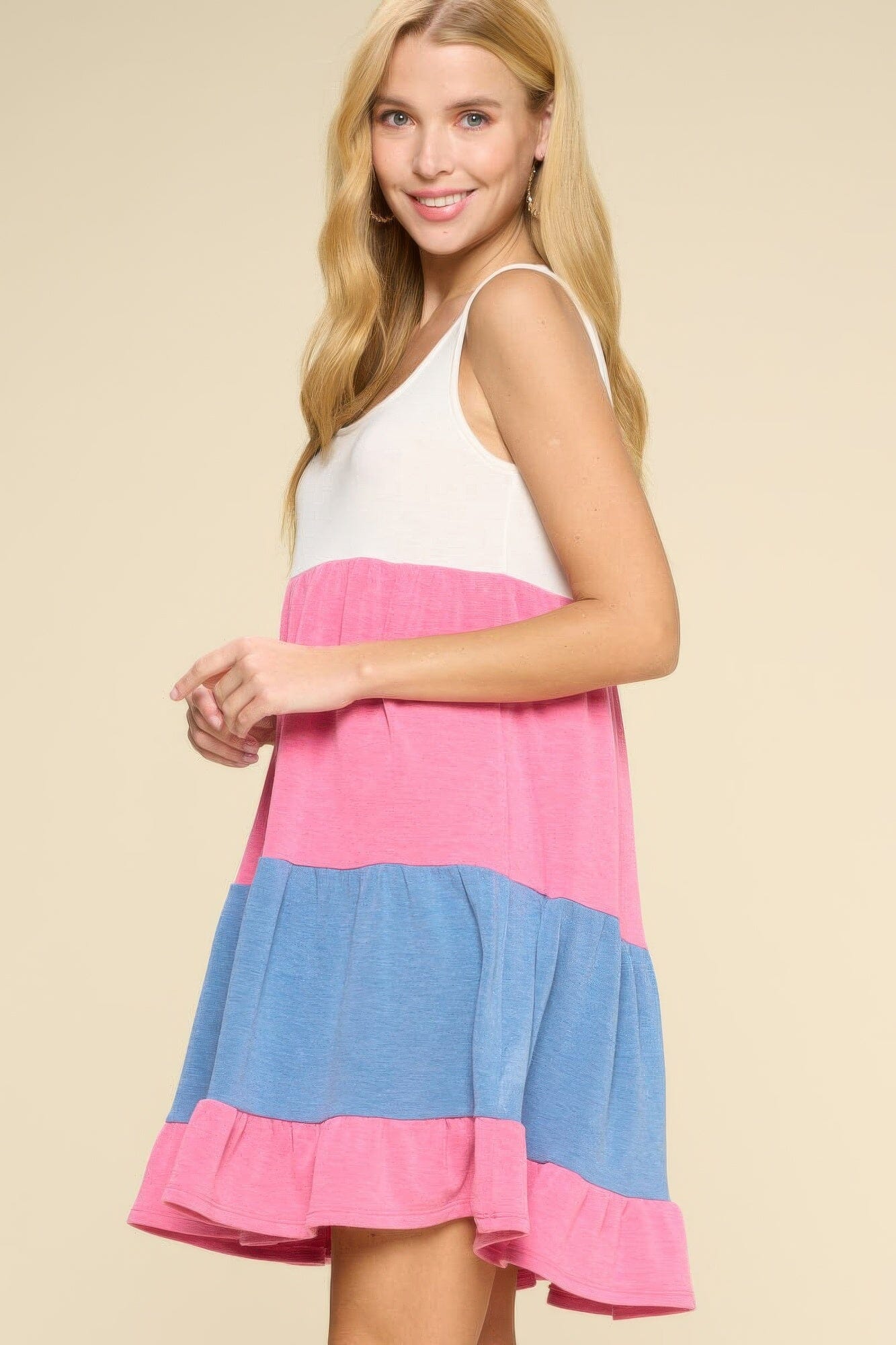 Women Sleeveless Color Block Babydoll Dress Dresses jehouze
