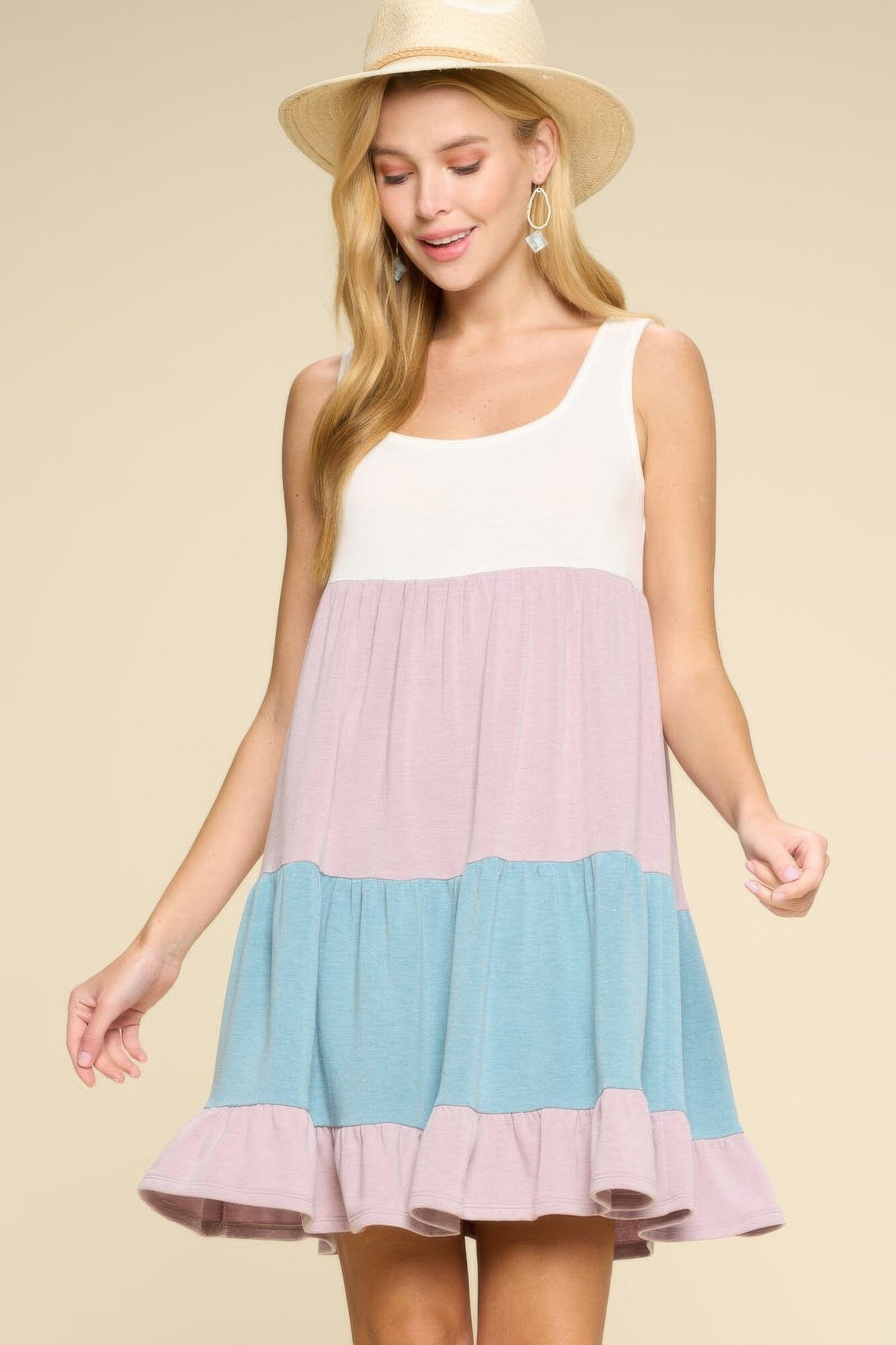 Women Sleeveless Color Block Babydoll Dress Dresses jehouze