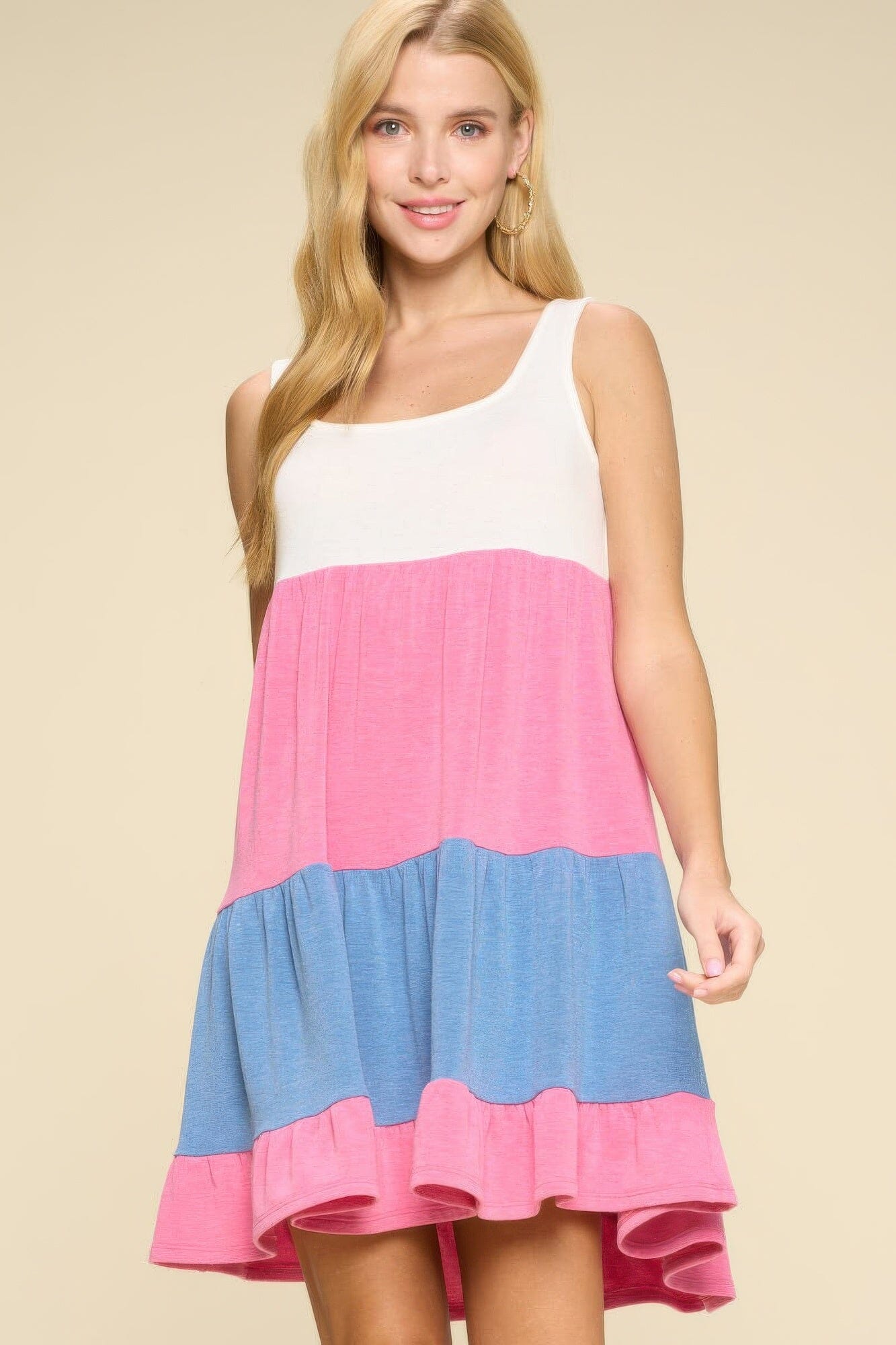 Women Sleeveless Color Block Babydoll Dress Dresses jehouze