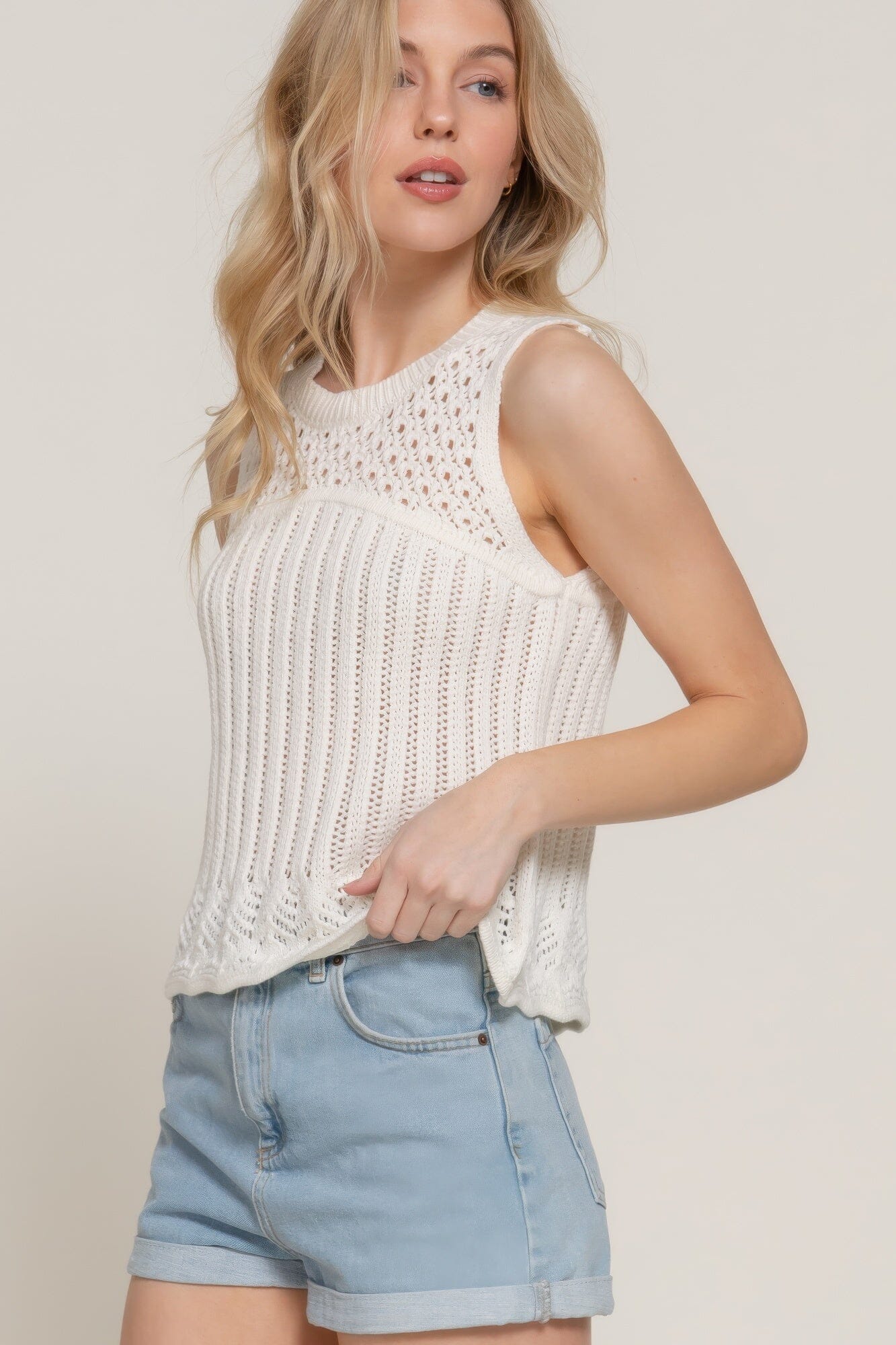 Women Sleeveless Crochet Spring Sweater Top Shirts & Tops jehouze