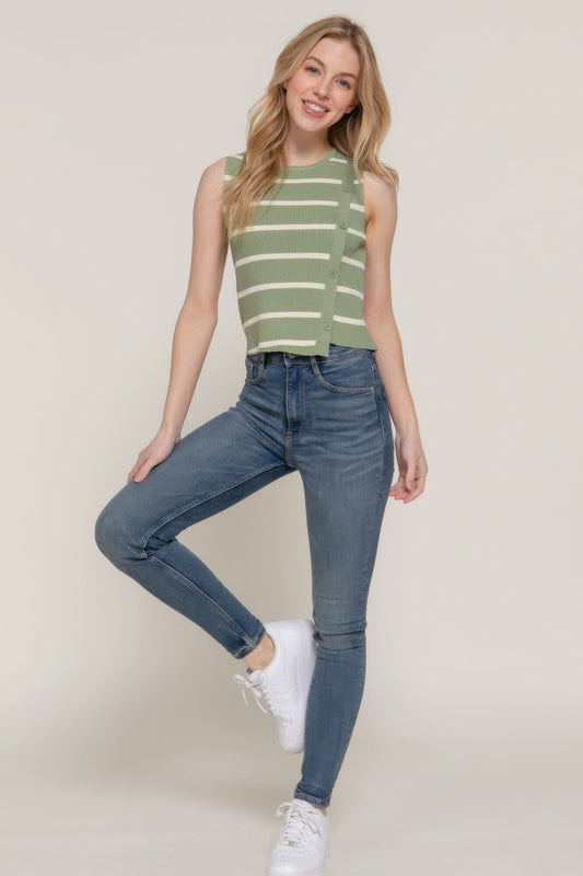 Women Sleeveless Diagonal Shape Stripe Spring Sweater Top Shirts & Tops jehouze