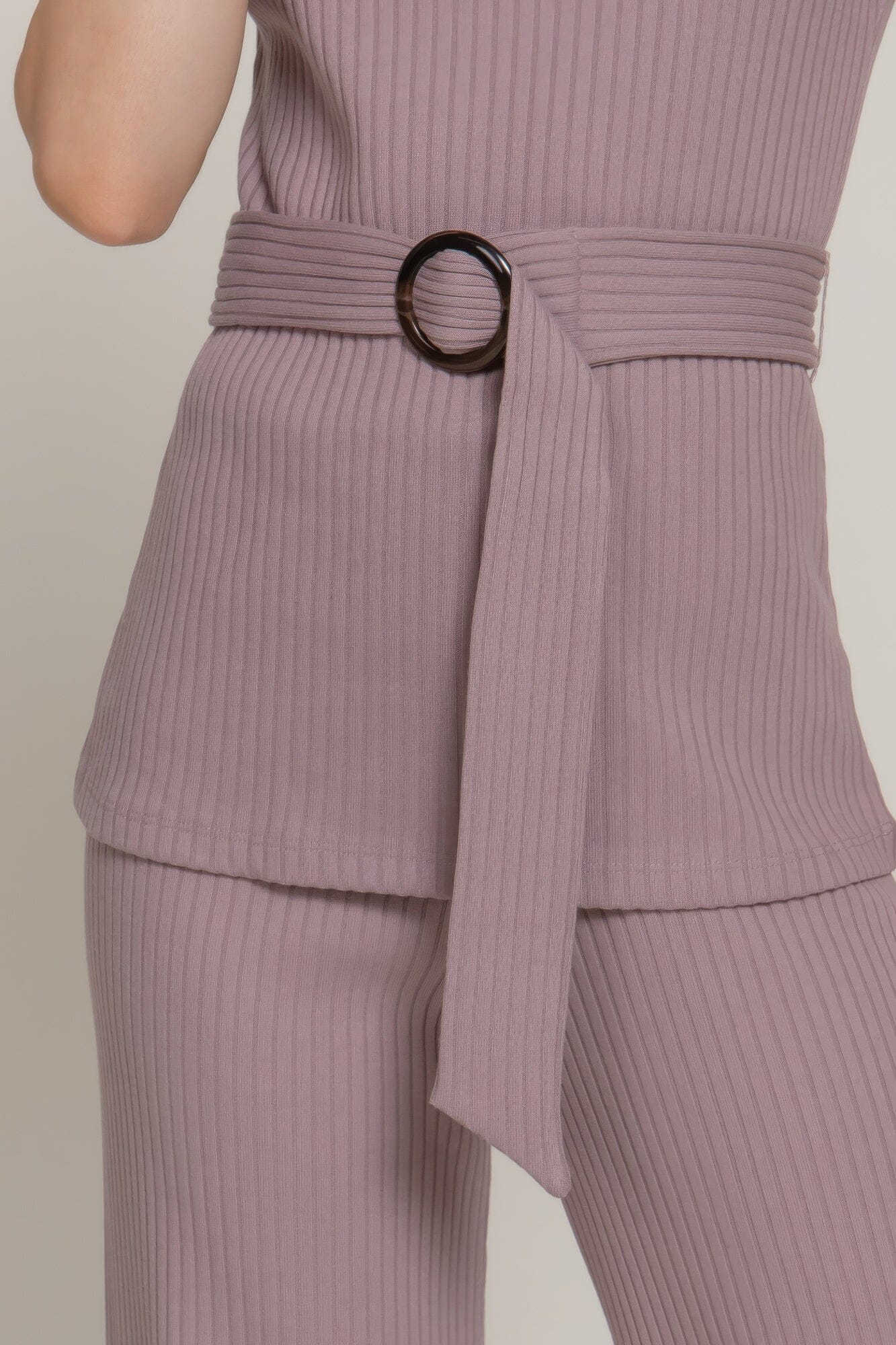 Women Sleeveless Mock Neck Waist Belt Rib Knit Top Shirts & Tops jehouze