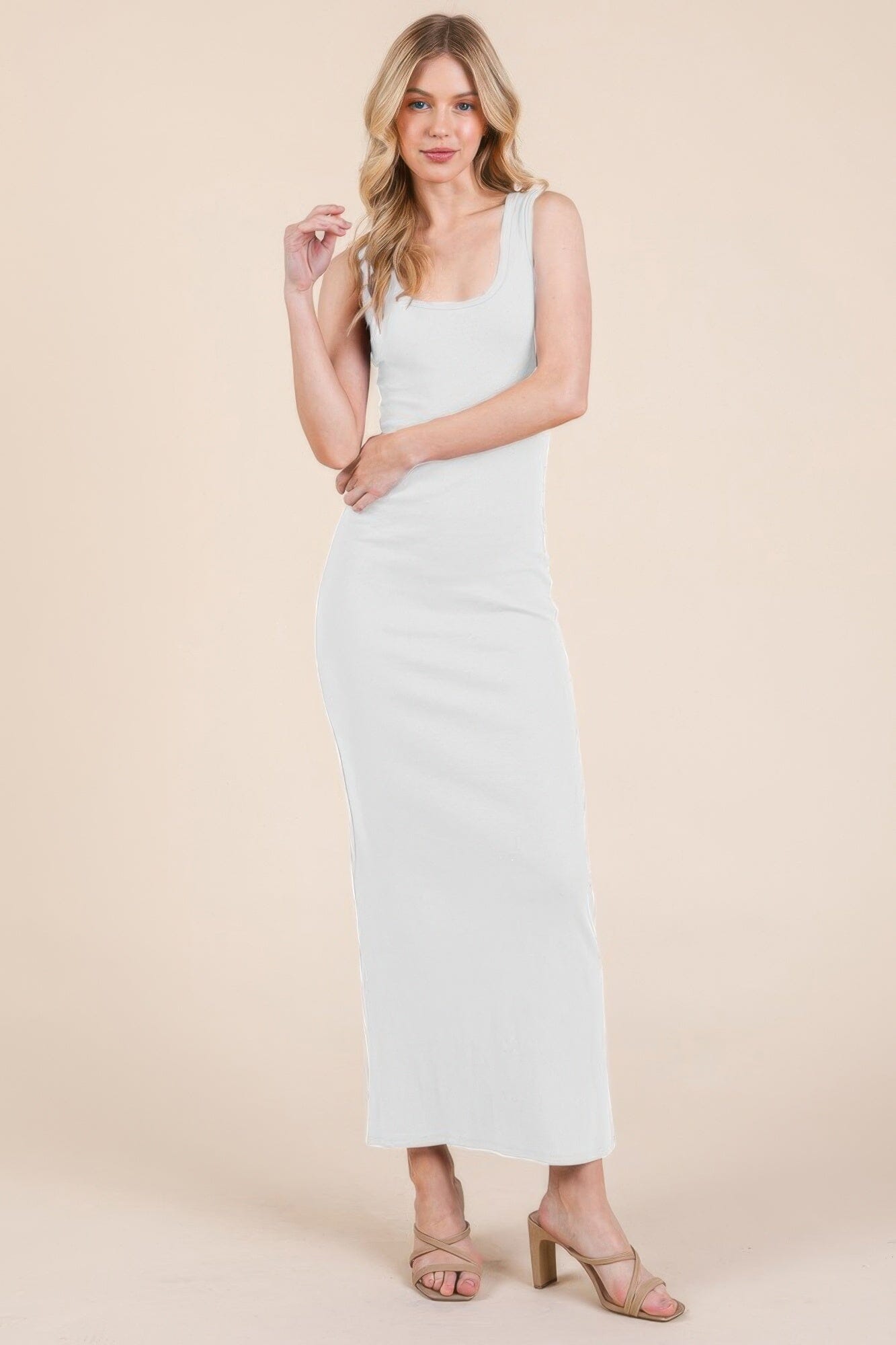 Women Sleeveless Rib Maxi Dress Dresses jehouze White S