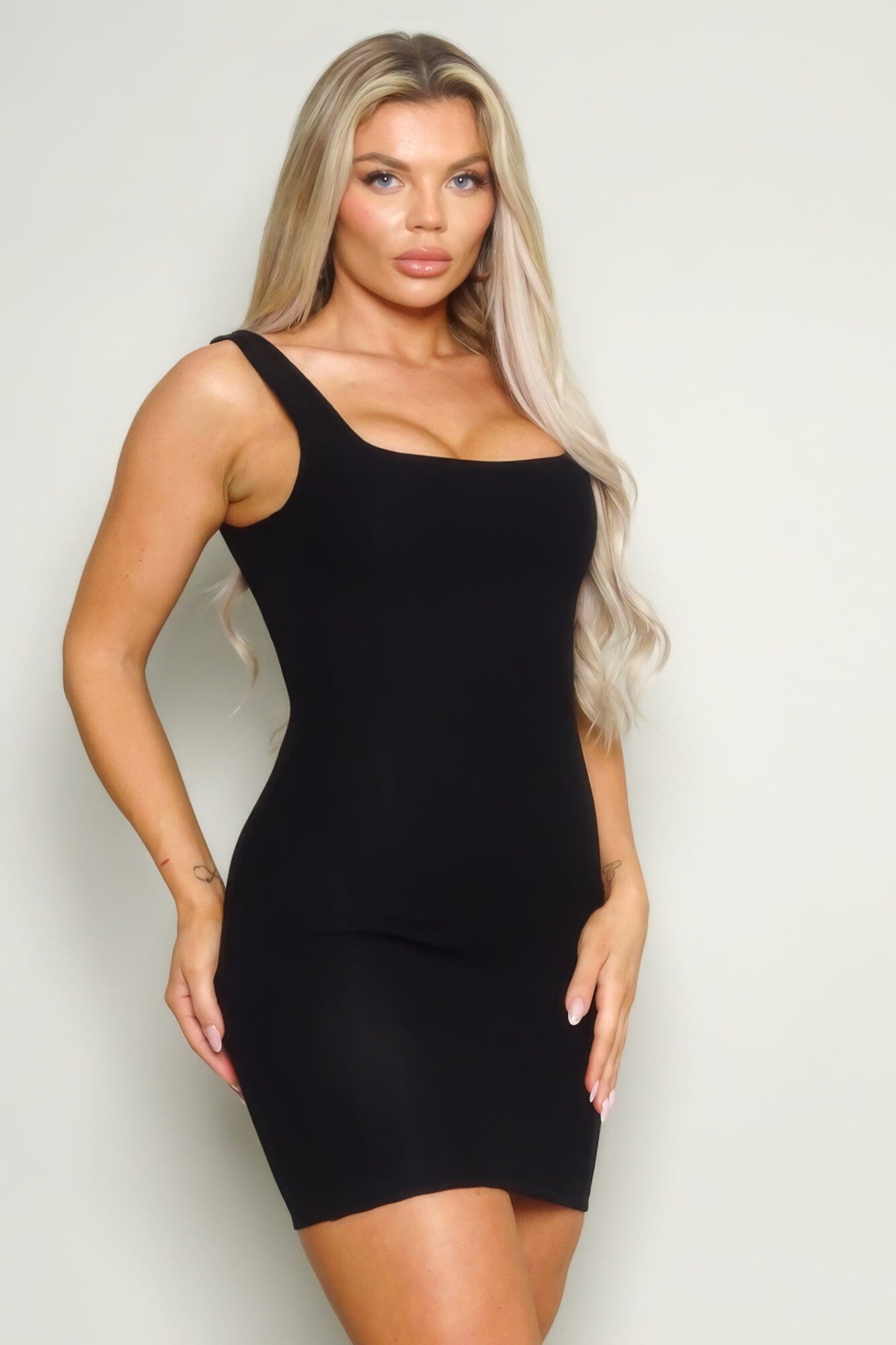 Women Sleeveless Square Neck Knit Mini Dress Dresses jehouze