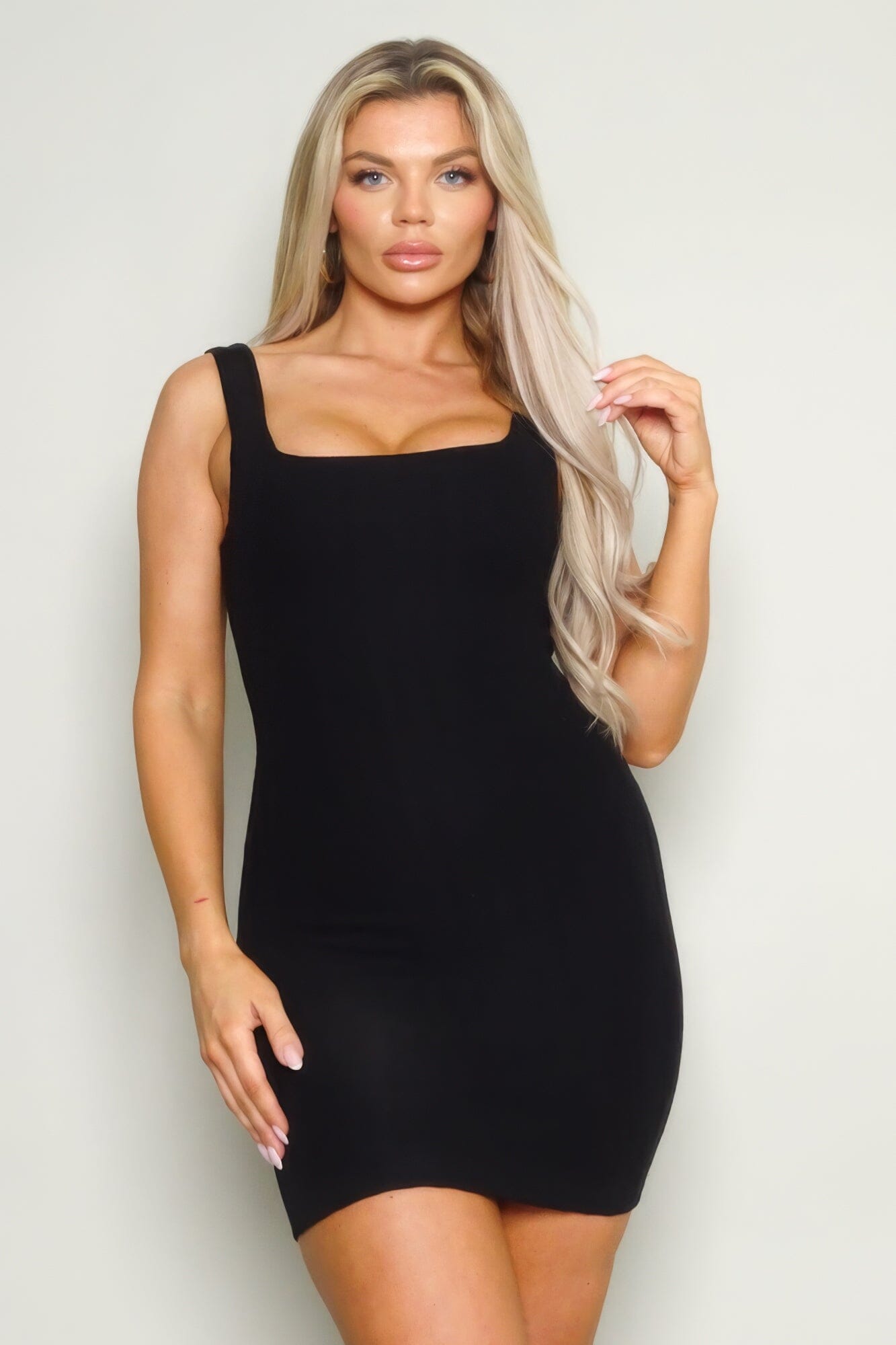 Women Sleeveless Square Neck Knit Mini Dress Dresses jehouze