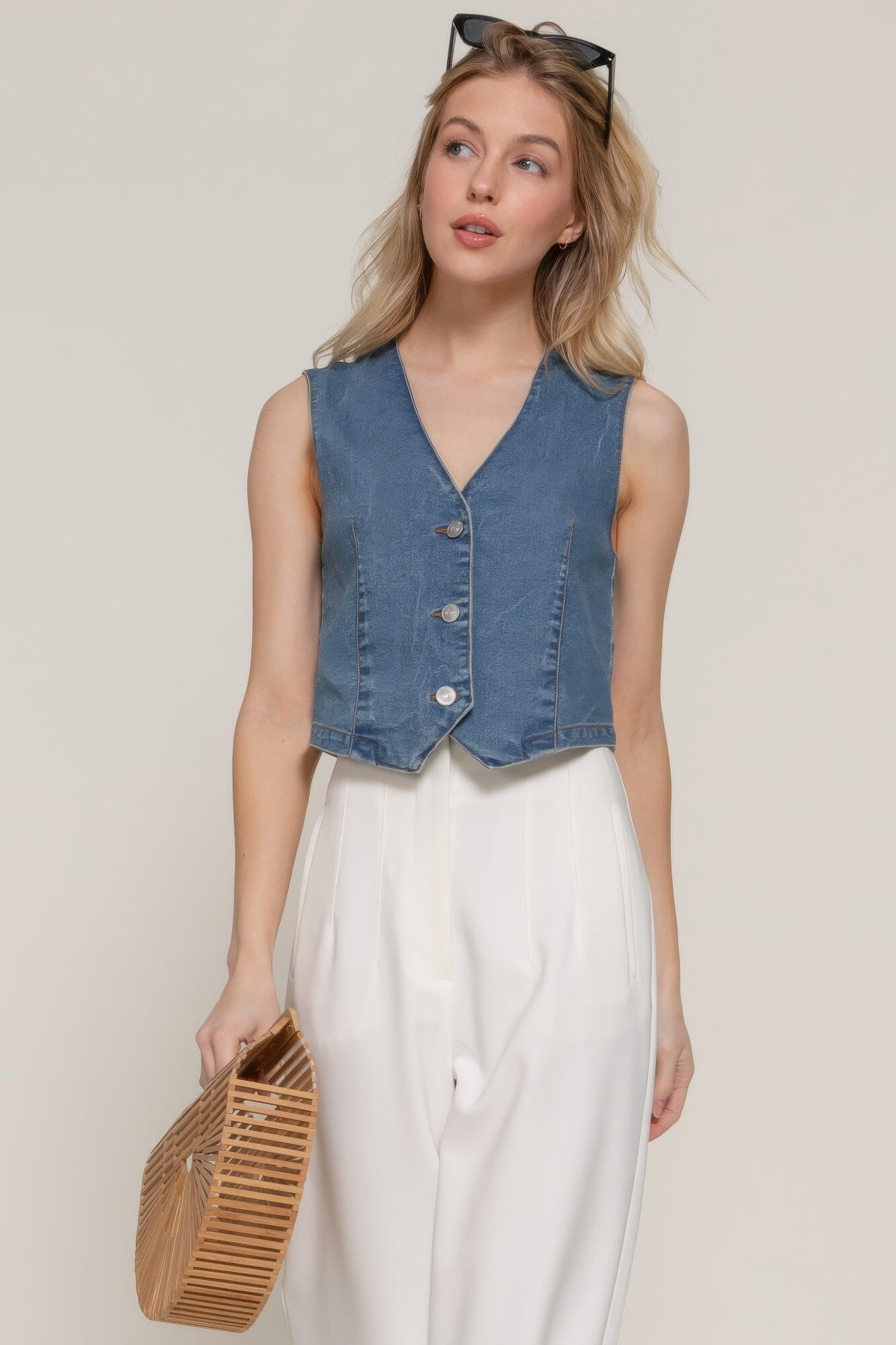 Women Sleeveless Stretch Denim Vest Shirts & Tops jehouze