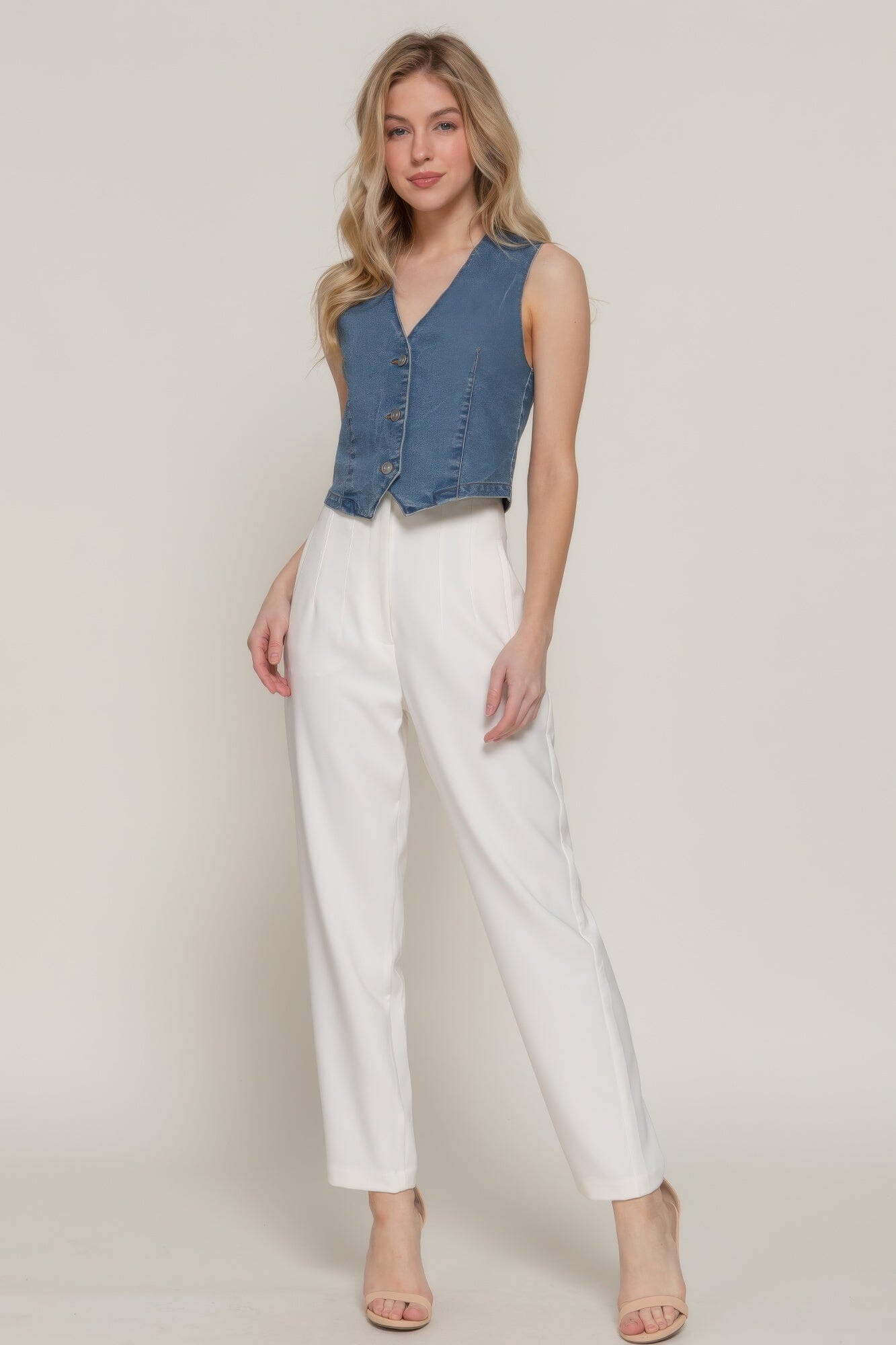 Women Sleeveless Stretch Denim Vest Shirts & Tops jehouze S