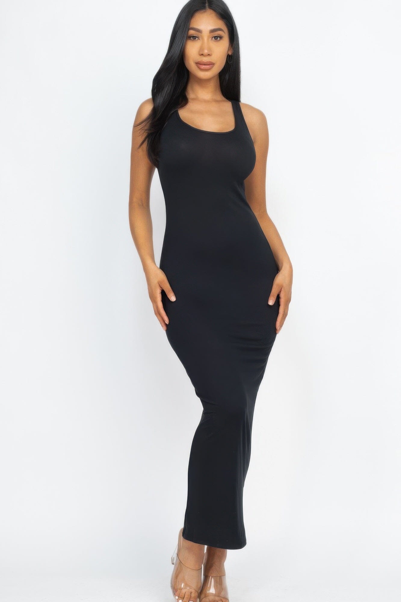 Women Solid Basic Maxi Dress Dresses jehouze Black S