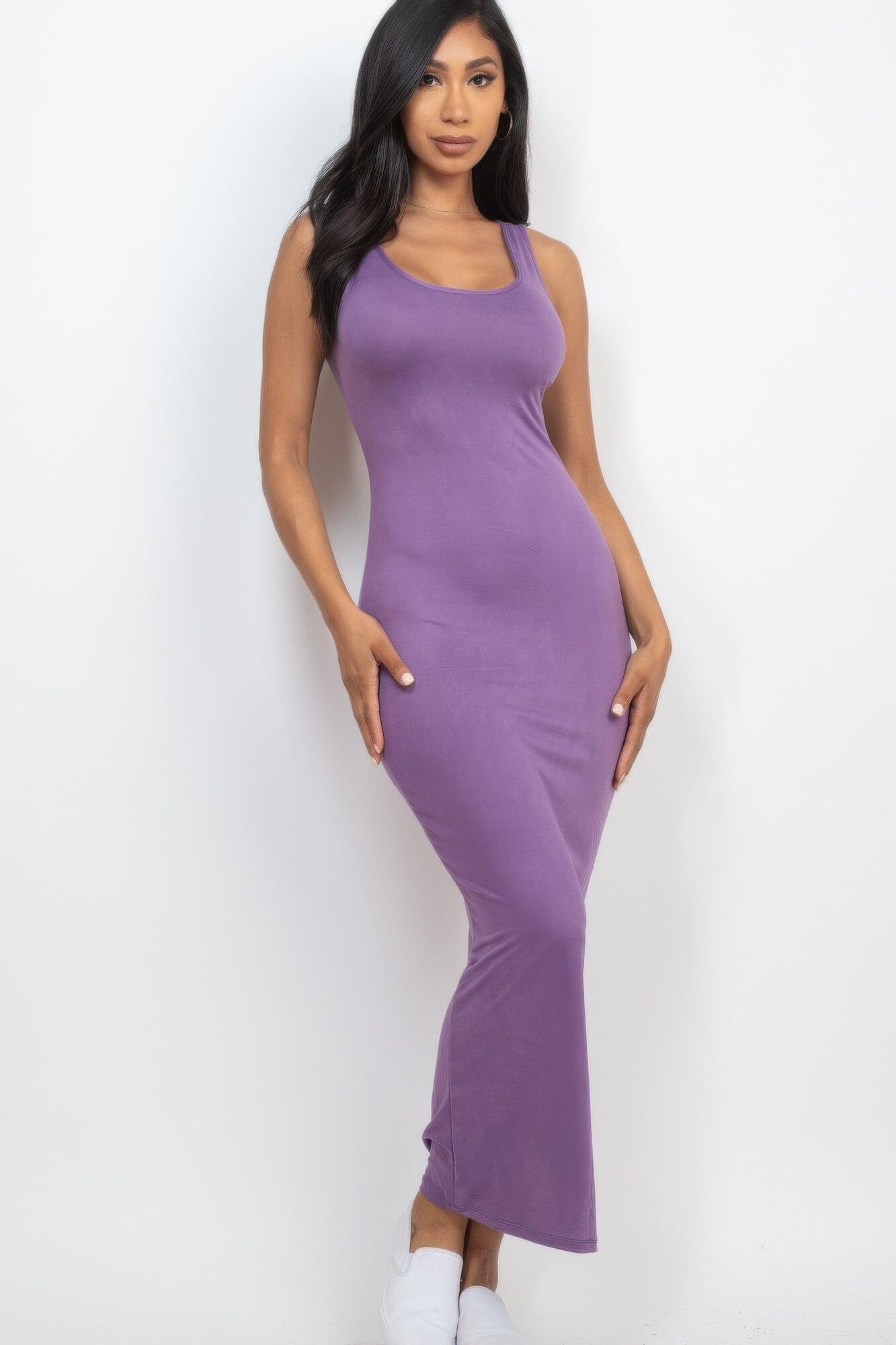 Women Solid Basic Maxi Dress Dresses jehouze Grape S