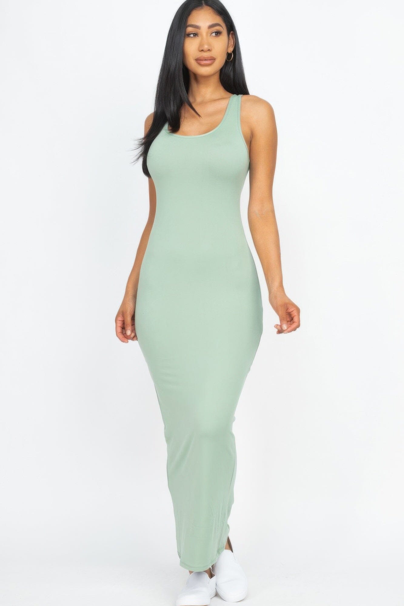 Women Solid Basic Maxi Dress Dresses jehouze Green bay S