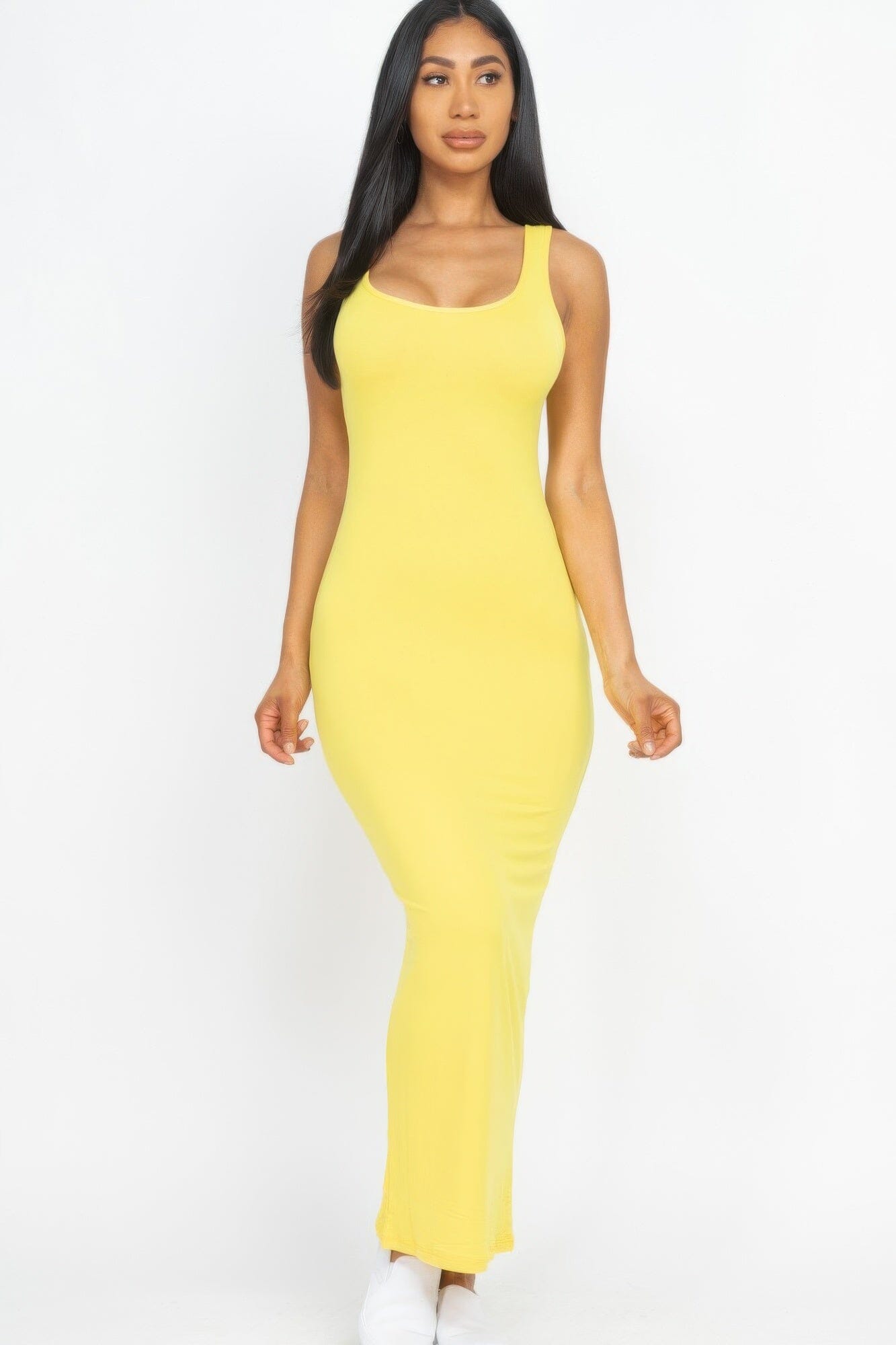 Women Solid Basic Maxi Dress Dresses jehouze Yellow S