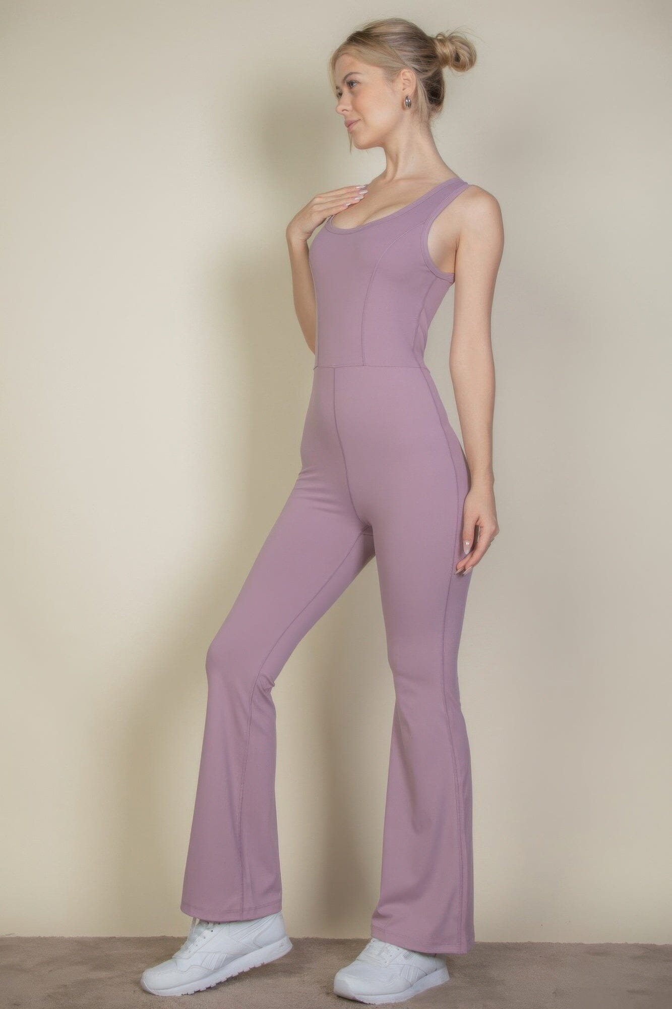 Women Solid Flare Leg Sports Jumpsuit Jumpsuits & Rompers jehouze