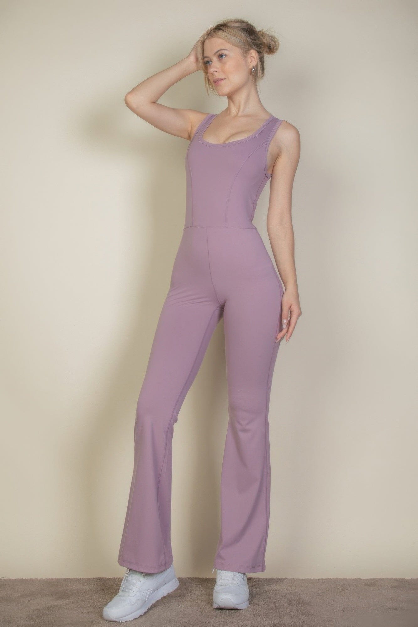 Women Solid Flare Leg Sports Jumpsuit Jumpsuits & Rompers jehouze
