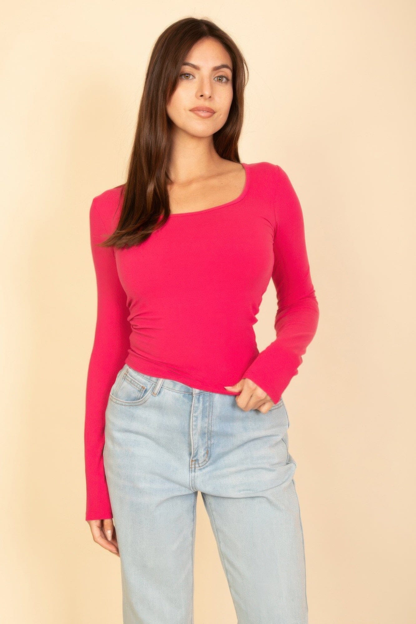 Women Square Neck Long Sleeve Top Shirts & Tops jehouze