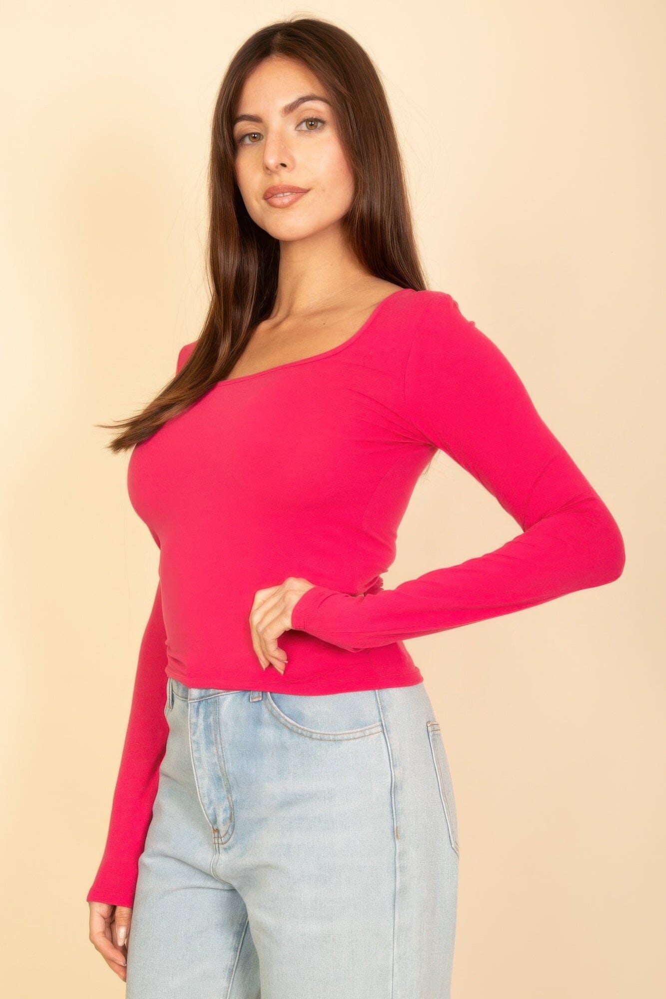 Women Square Neck Long Sleeve Top Shirts & Tops jehouze